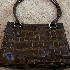 Chocolate Brown Crocodile-Embossed Handbag